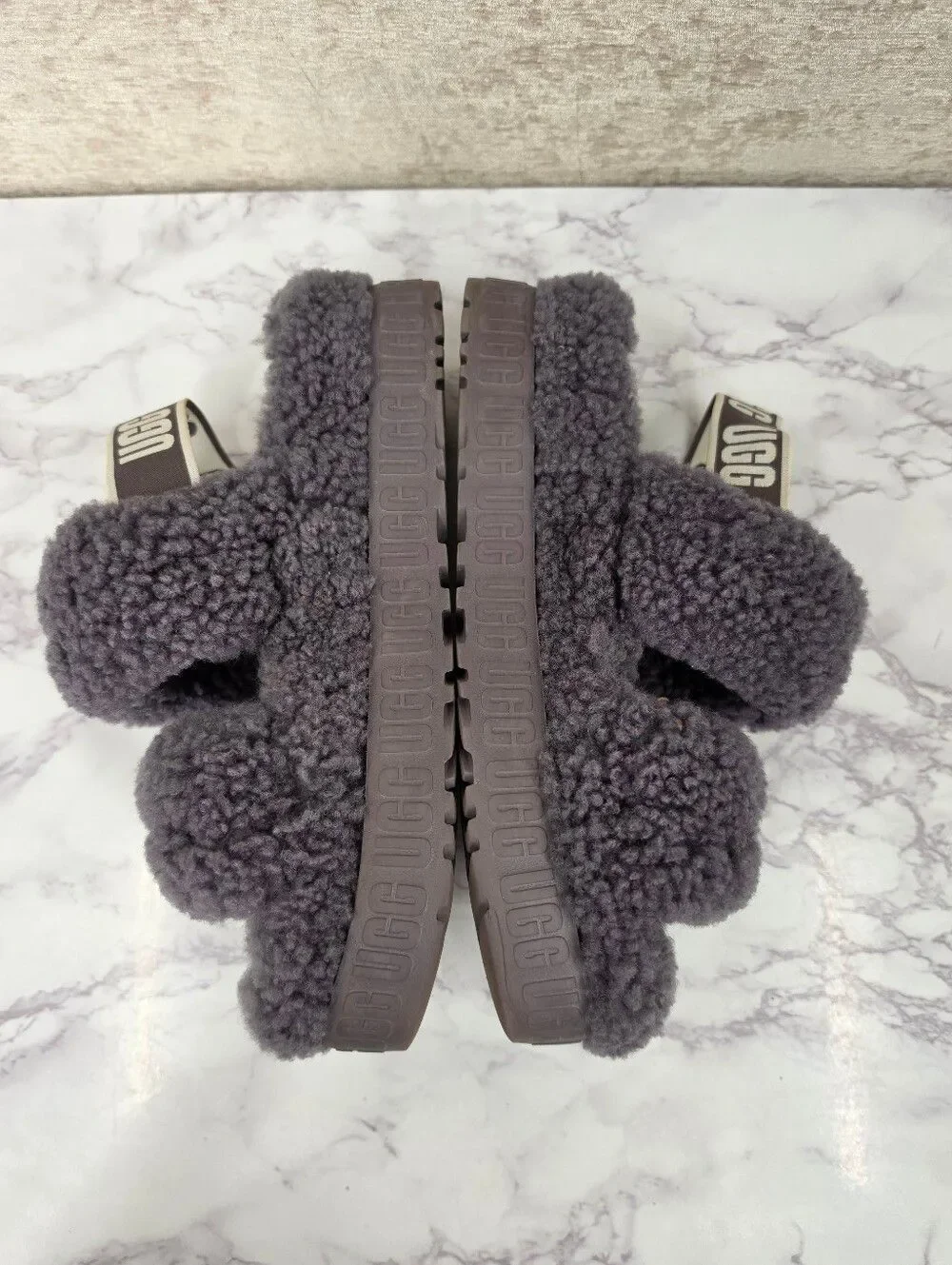 UGG Oh Fluffita Sheepskin Women's Slipper Slide Platform Sandals Gray